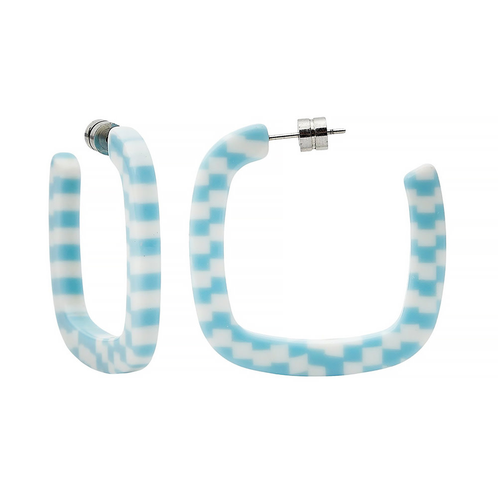 Machete - Midi Square Hoop Earrings - Blue Checker