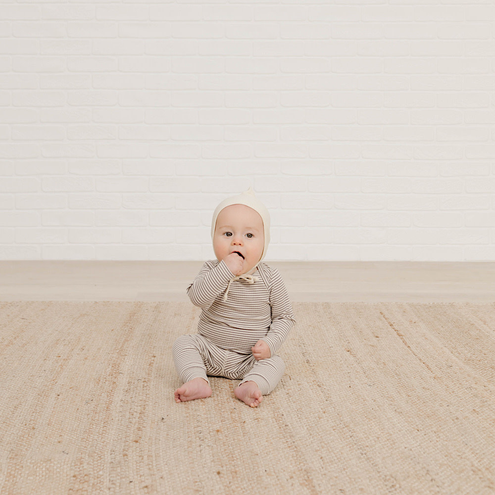 Quincy Mae Ribbed Baby Jumpsuit - Ash Stripe