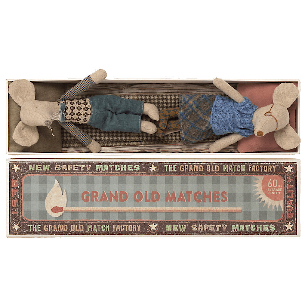 Maileg Maileg Grandpa & Grandma Mouse - Matchbox - Plaid & Argyle