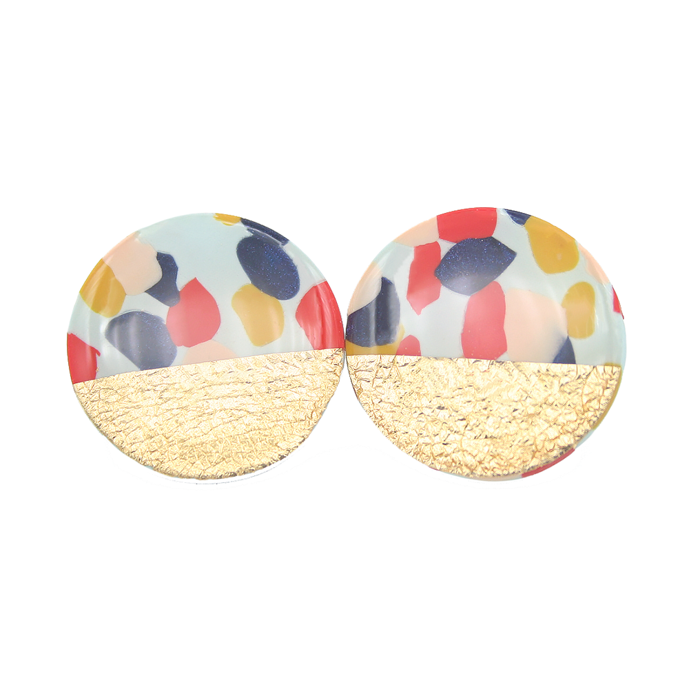 Clay N Wire Stud Earrings - Multicolor and Gold Split