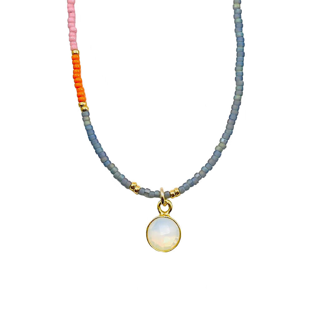 Sarah Crawford Handcrafted Sarah Crawford Grays Triple Beaded Necklace - Opalite Pendant 17"