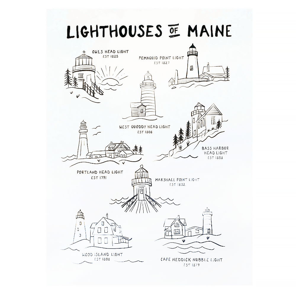 Hills & Trails Co. Hills & Trails Print 11x14" - Navy Lighthouses of Maine