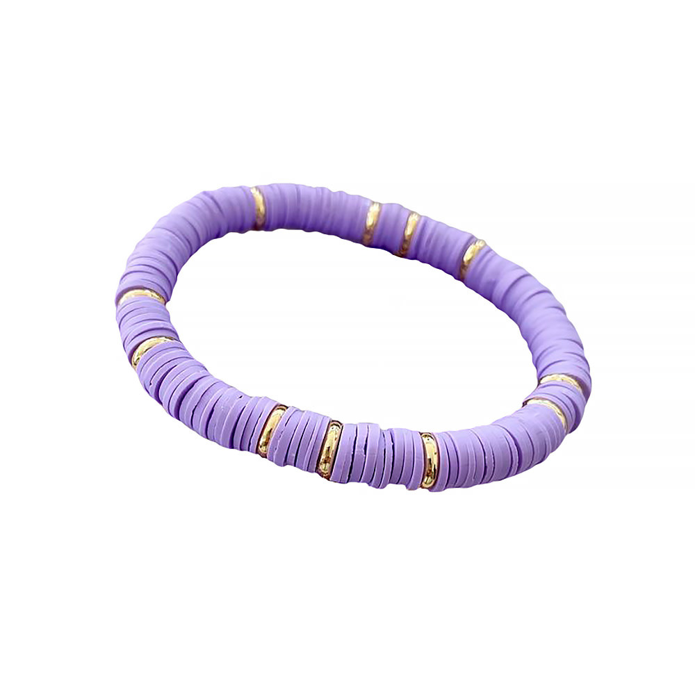 Mod Miss Jewelry Heishi Bracelet With Gold Disc 7.5 inch - Lavender