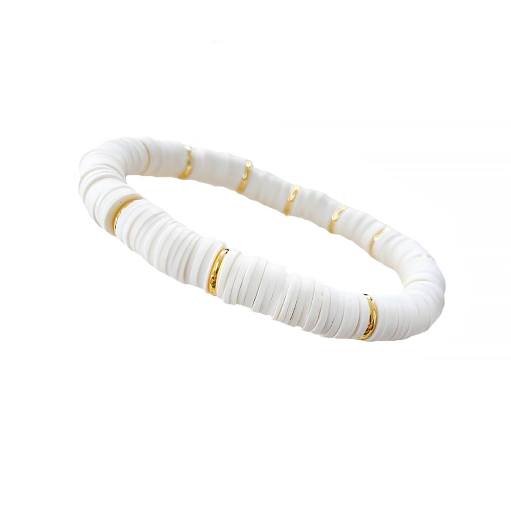 Mod Miss Jewelry Heishi Bracelet With Gold Disc 7.5 inch - White
