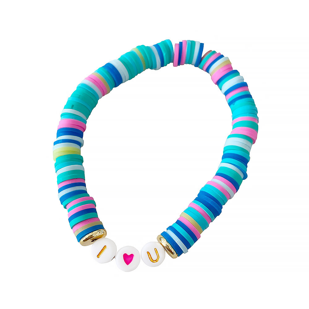 Mod Miss Jewelry I Heart U Heishi Bracelet 7.5 inch - Aqua Rainbow