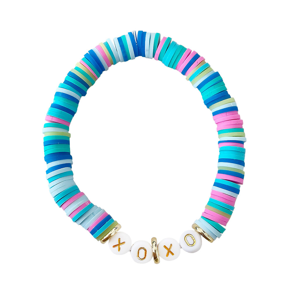 Mod Miss Jewelry XOXO Heishi Bracelet 7.5 inch - Aqua Rainbow