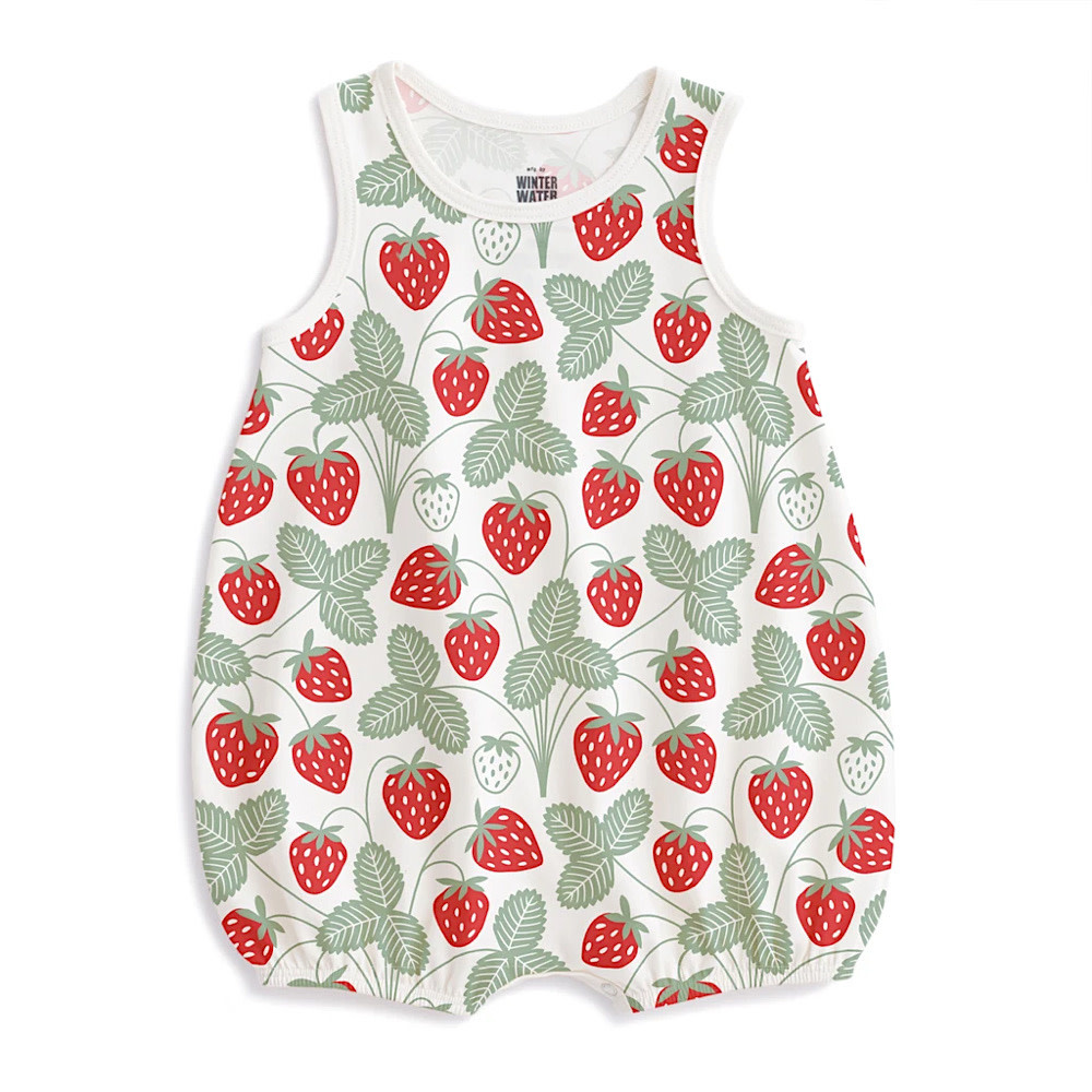 Winter Water Factory Winter Water Factory Bubble Romper - Strawberries Red & Green