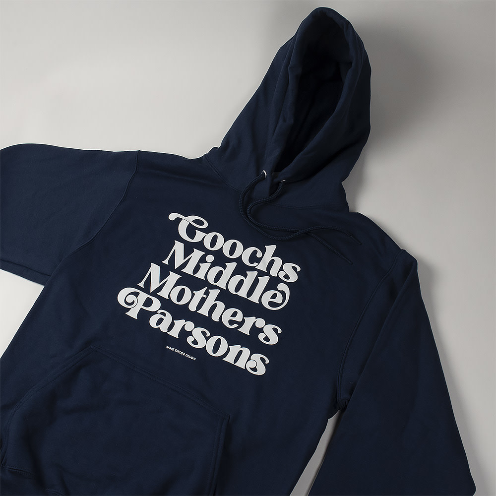 Annie Taylor Beaches Hoodie - Blue with White Lettering