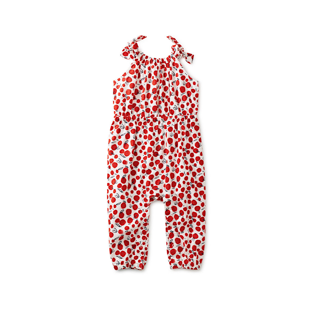 Tea Collection Tie Shoulder Baby Romper - Tangy Citrus in Red