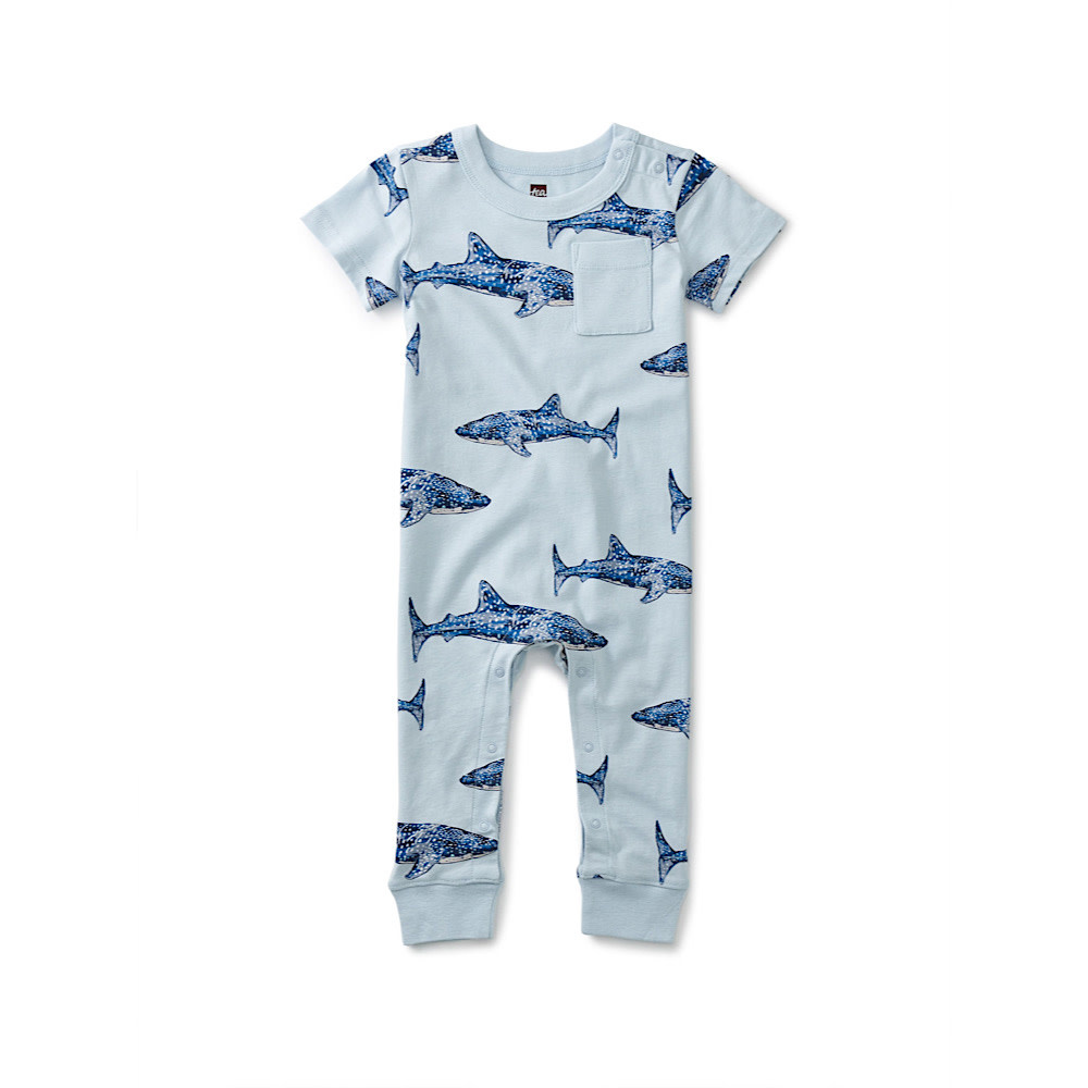 Tea Collection Pop Pocket Baby Romper - Whale Shark in Blue
