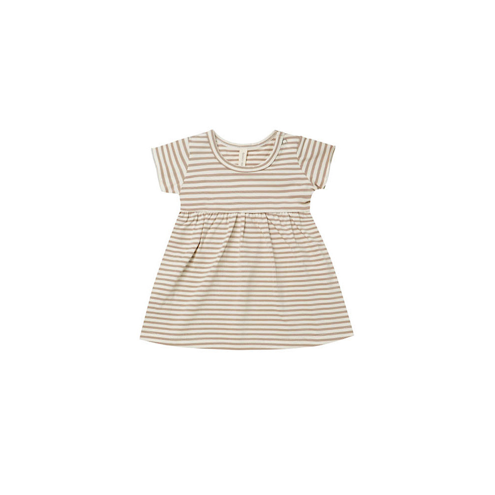 Quincy Mae Quincy Mae Short-Sleeve Baby Dress - Warm Grey Stripe