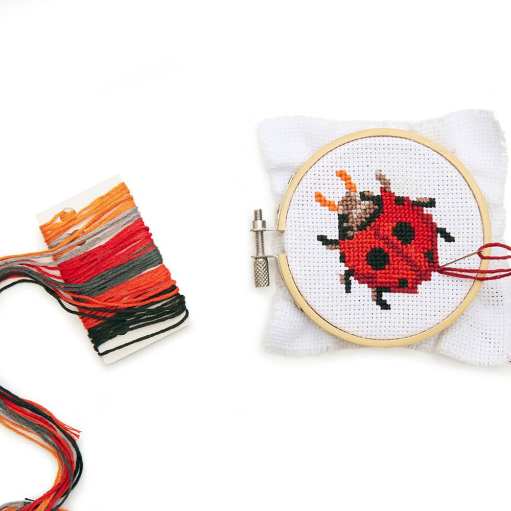 Kikkerland Mini Cross Stitch Embroidery Kit - Ladybug