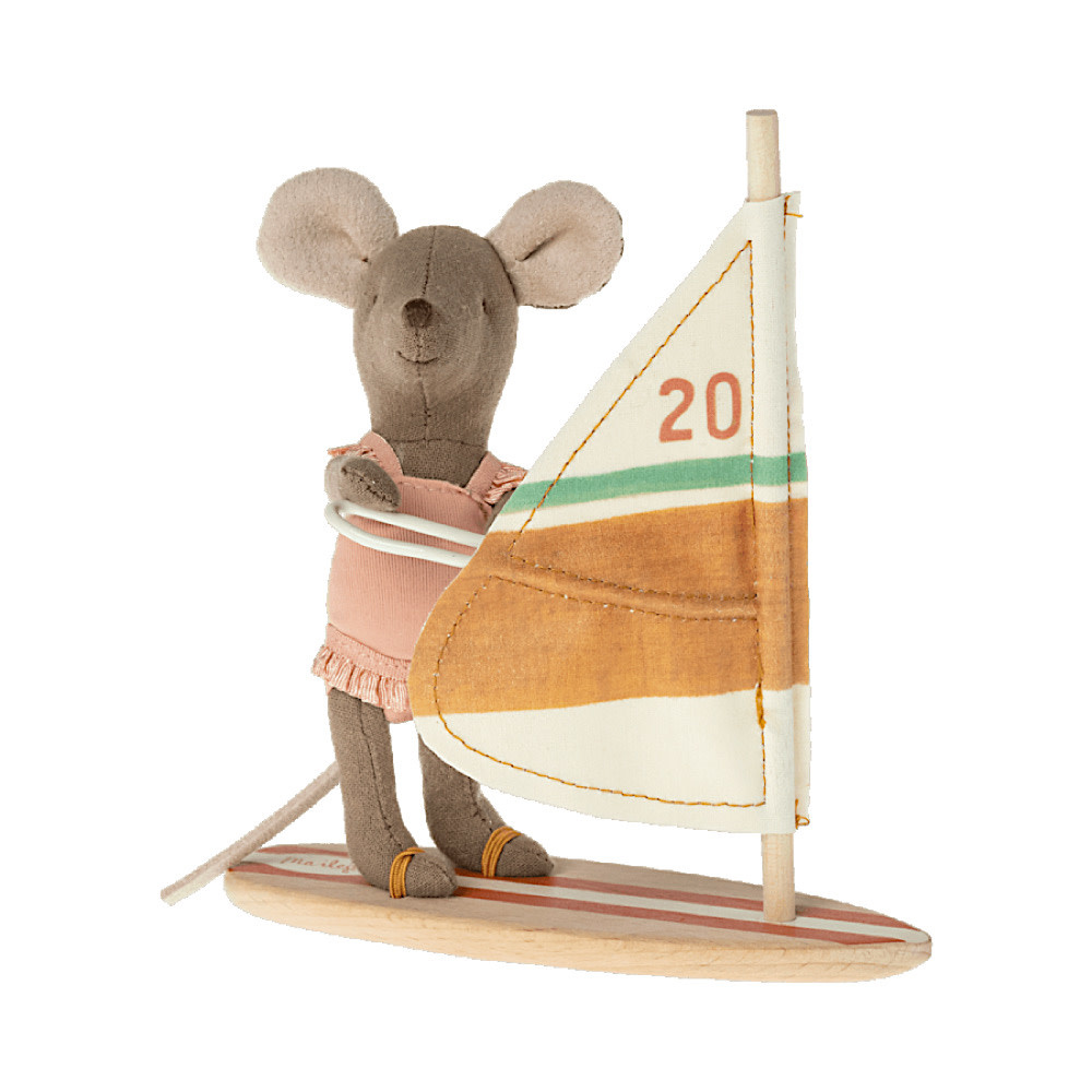 Maileg Maileg Little Sister Mouse - Surfer - Pink