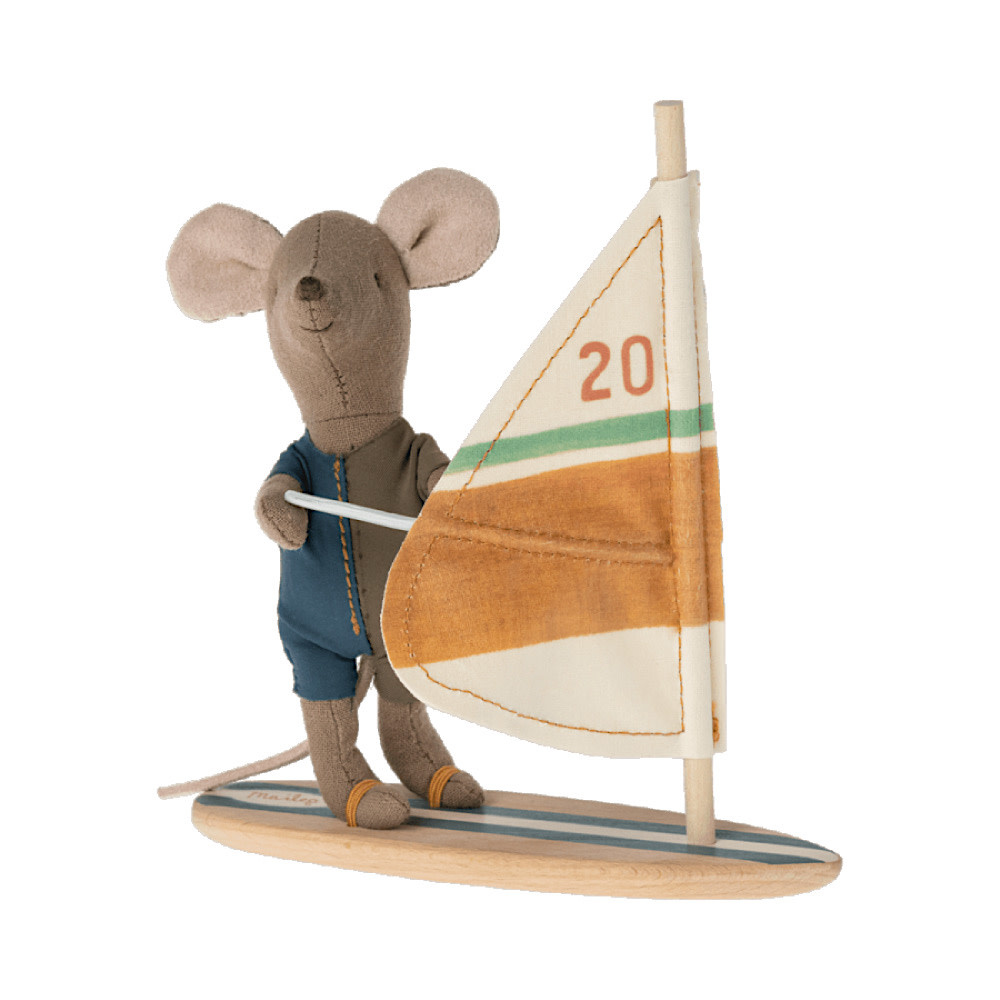 Maileg Maileg Little Brother Mouse - Surfer - Blue Grey Wetsuit