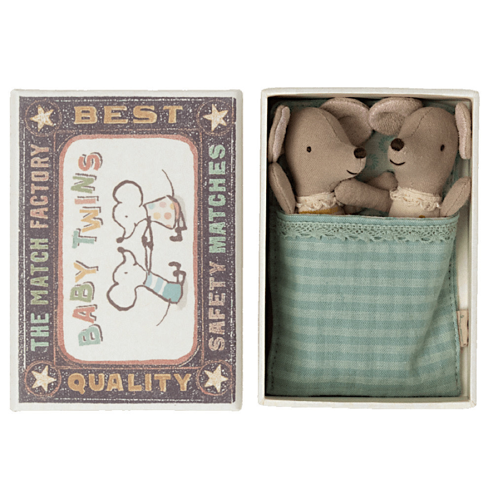 Maileg Mouse - Baby Twins in Box - Blue Gingham