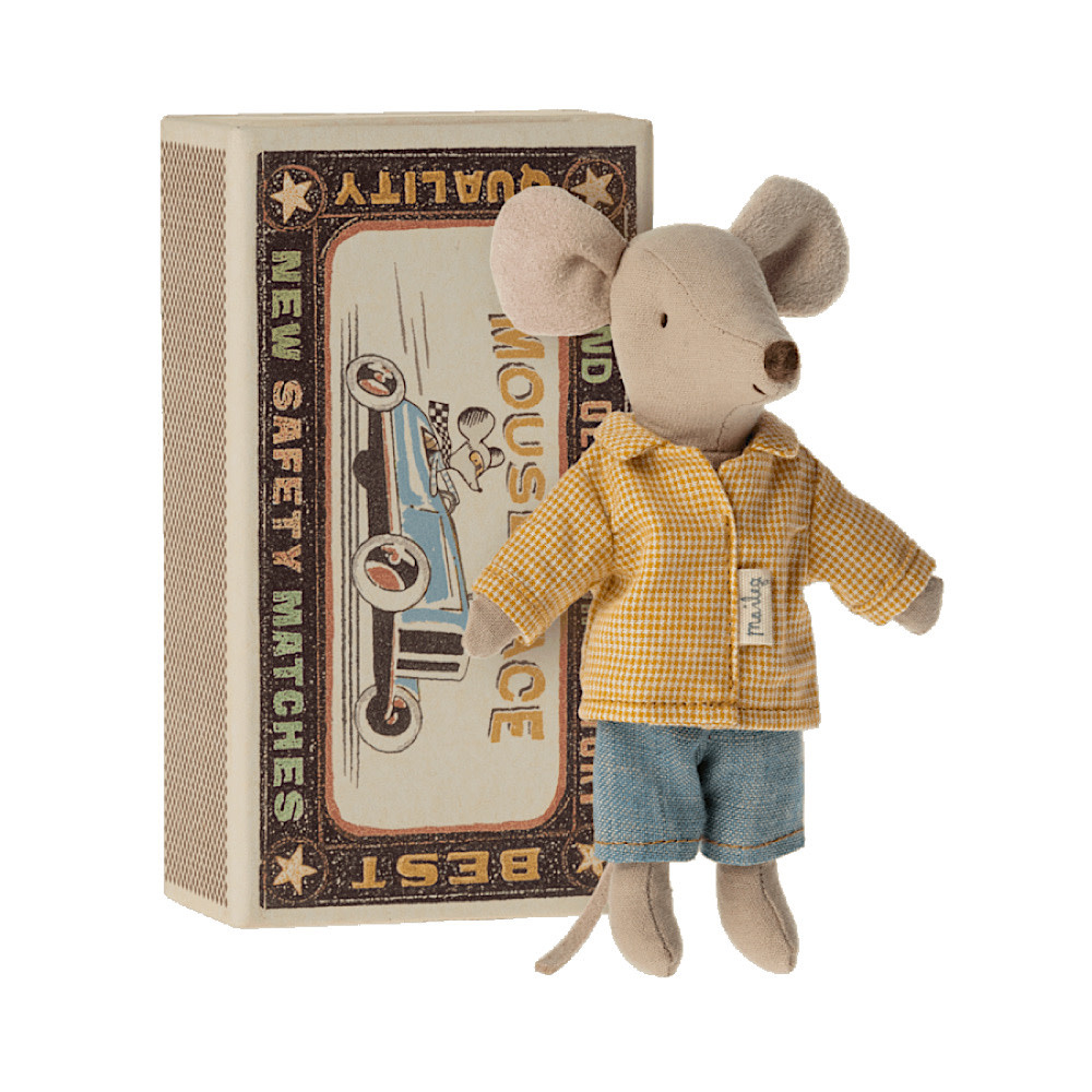 Maileg Mouse - Big Brother in Matchbox - Mustard Jacket