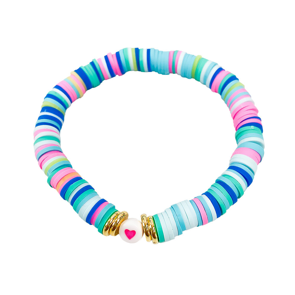 Mod Miss Jewelry - Hot Pink Heart Bracelet 6.5 inch - Aqua Rainbow