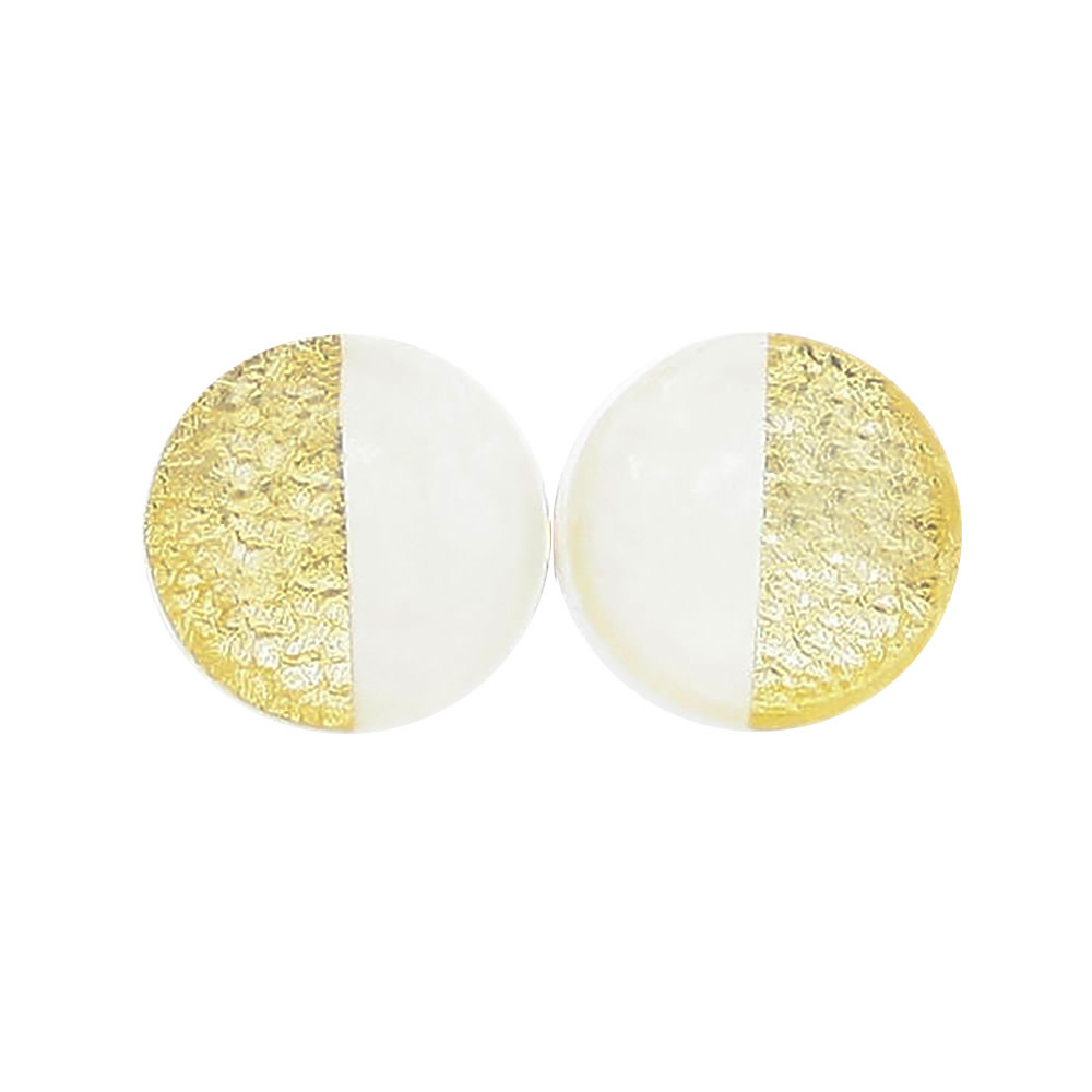 Clay N Wire Stud Earrings - White and Gold Split