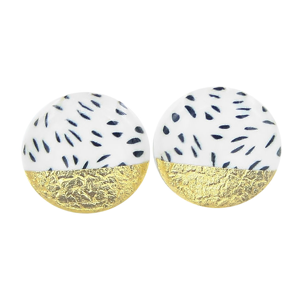 Clay N Wire Stud Earrings - Flecked White and Gold