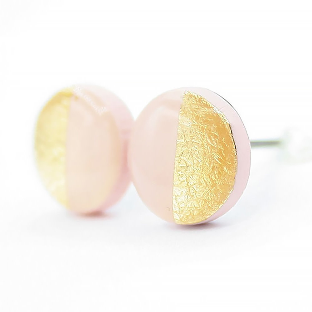 Clay N Wire Stud Earrings - Light Pink and Gold Split