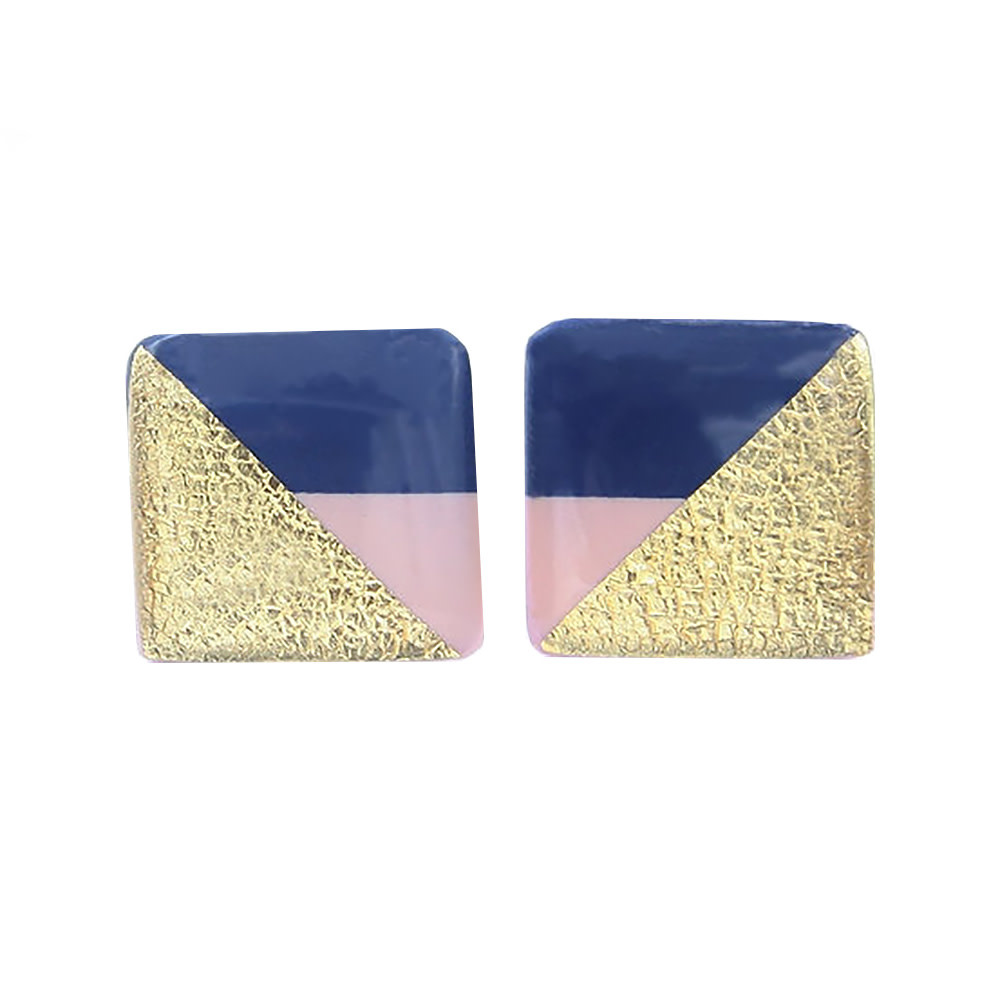 Clay N Wire Clay N Wire Stud Earrings - Geometric Navy, Pink and Gold Square