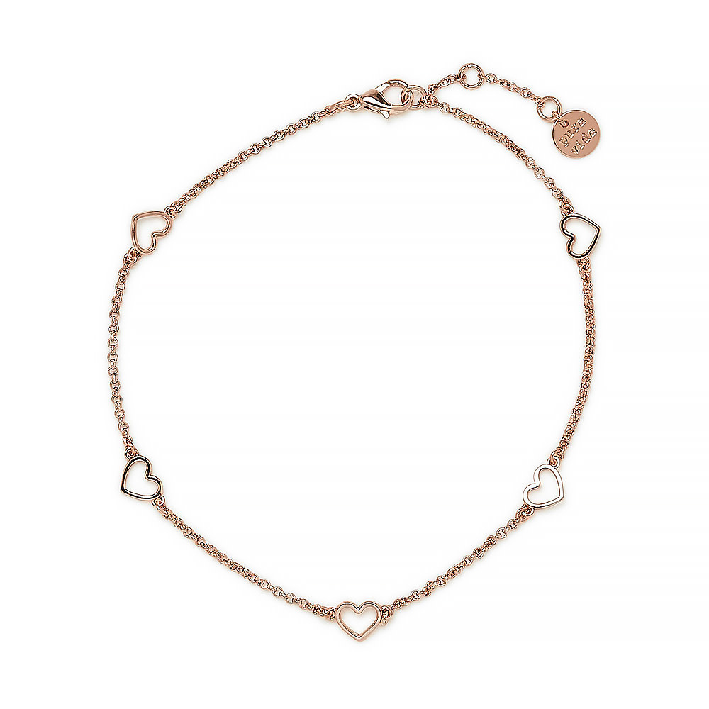 Pura Vida - Dainty Hearts Anklet - Rose Gold