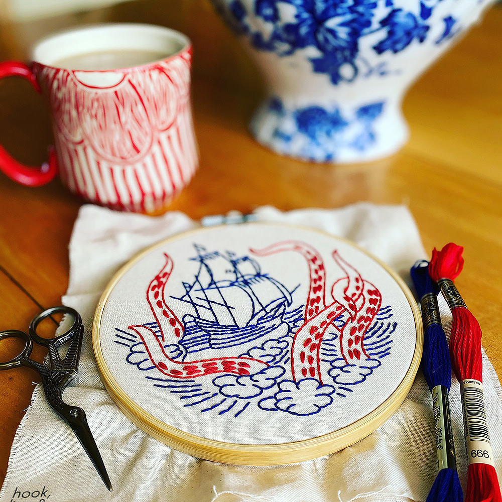 Hook, Line & Tinker Embroidery Kit - Release The Kraken