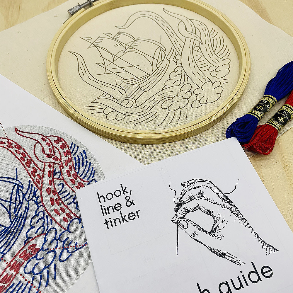 Hook, Line & Tinker Embroidery Kit - Release The Kraken