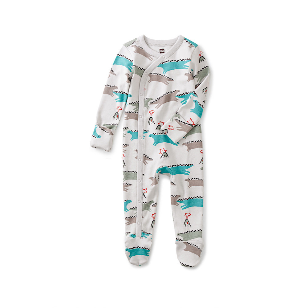 Tea Collection Footed Baby Romper - Dancing Dinosaurs