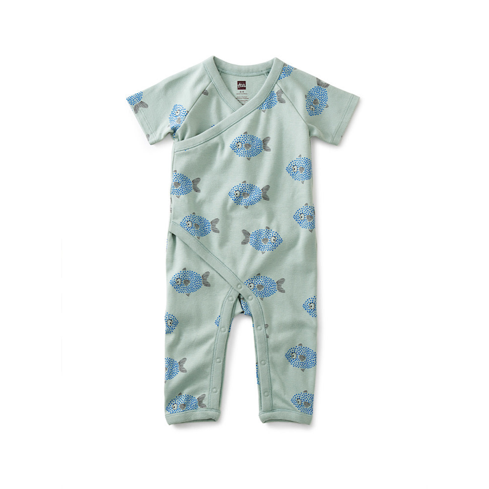 Tea Collection Baby Wrap Neck Romper - Spotted Fish