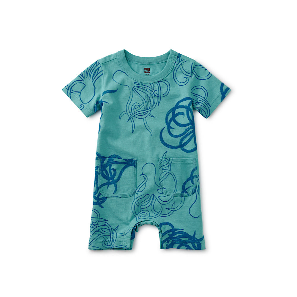 Tea Collection Tea Collection Double Pocket Baby Romper - Sketeched Octopi