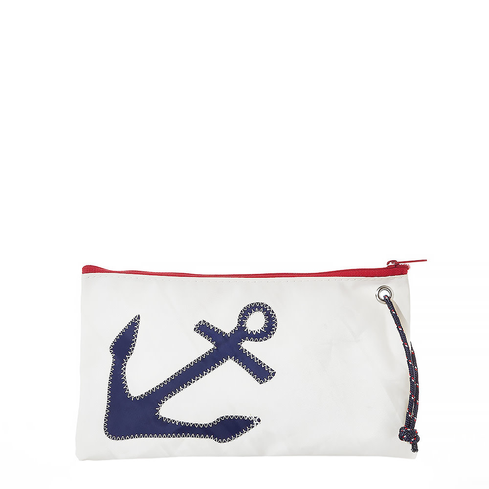 Sea Bags - Large Wristlet - Navy Anchor - Red Zip