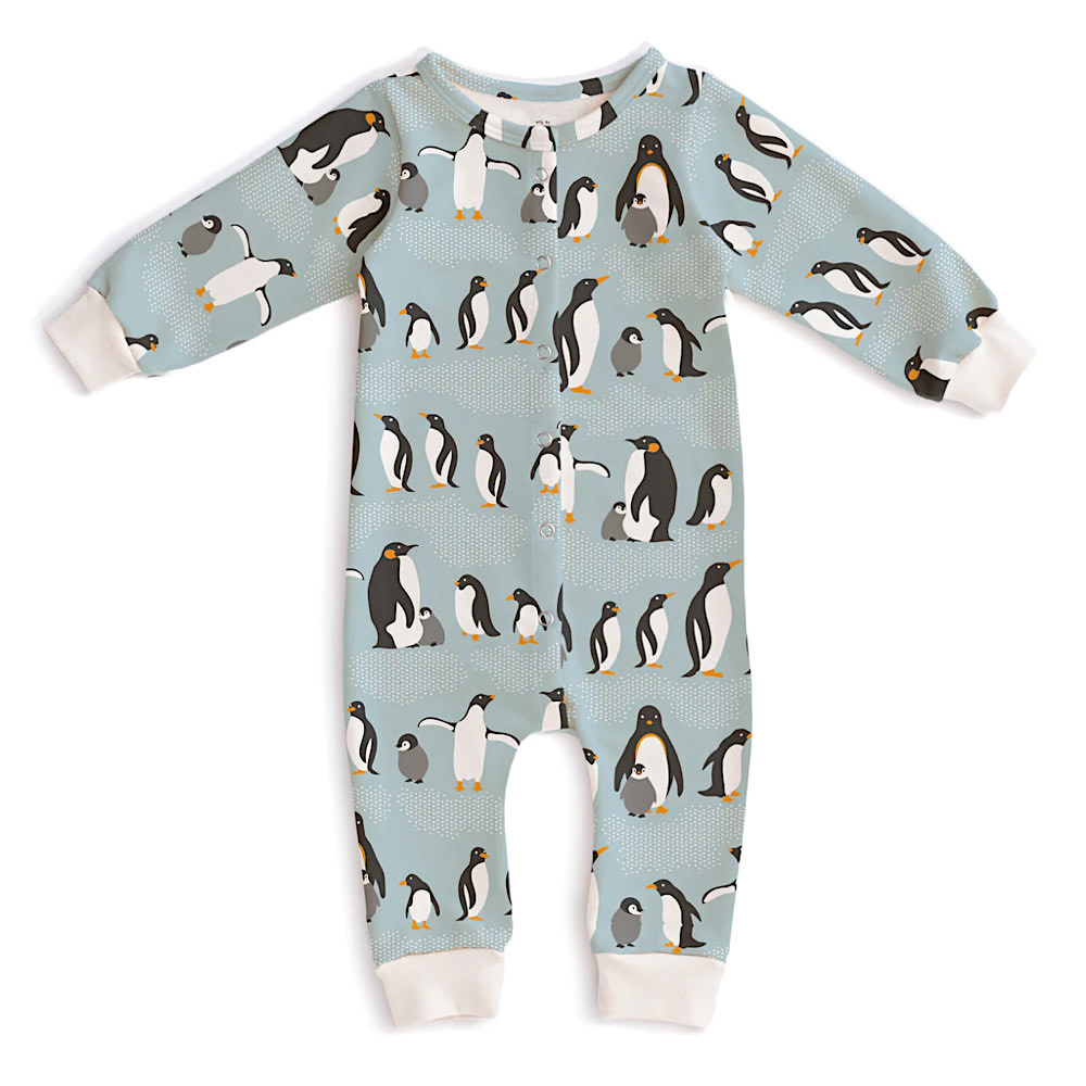 Winter Water Factory Winter Water Factory French Terry Jumpsuit - Penguins Pale Blue