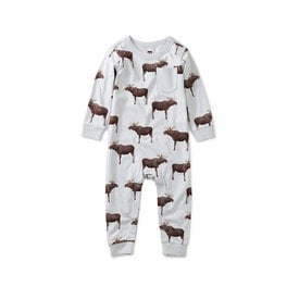 Tea Collection Tea Collection Long Sleeve Pocket Baby Romper - Moose