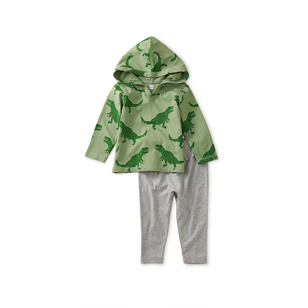 Tea Collection Tea Collection Happie Hoodie Baby Set - Stomping Dinos