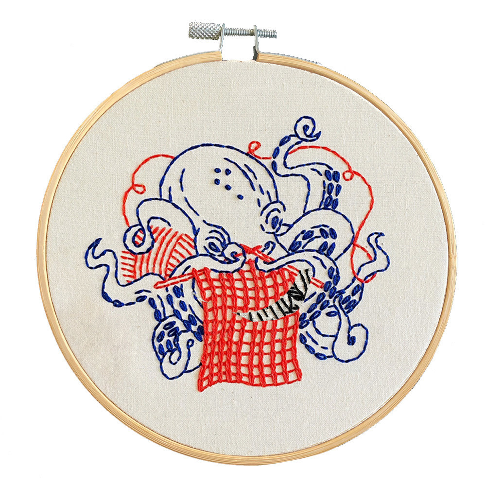 Hook, Line & Tinker Embroidery Kits Inc Hook, Line & Tinker Embroidery Kit - Knitting Octopus