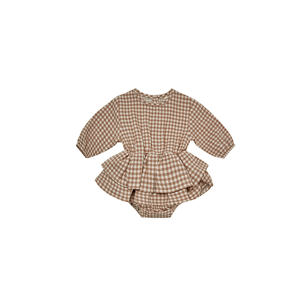 Quincy Mae Quincy Mae Rosie Romper - Cocoa Gingham