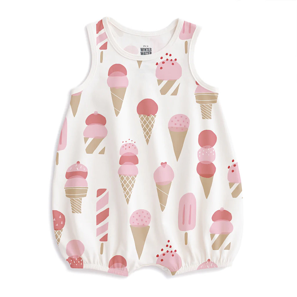 Winter Water Factory Winter Water Factory Bubble Romper - Ice Cream Red & Pink