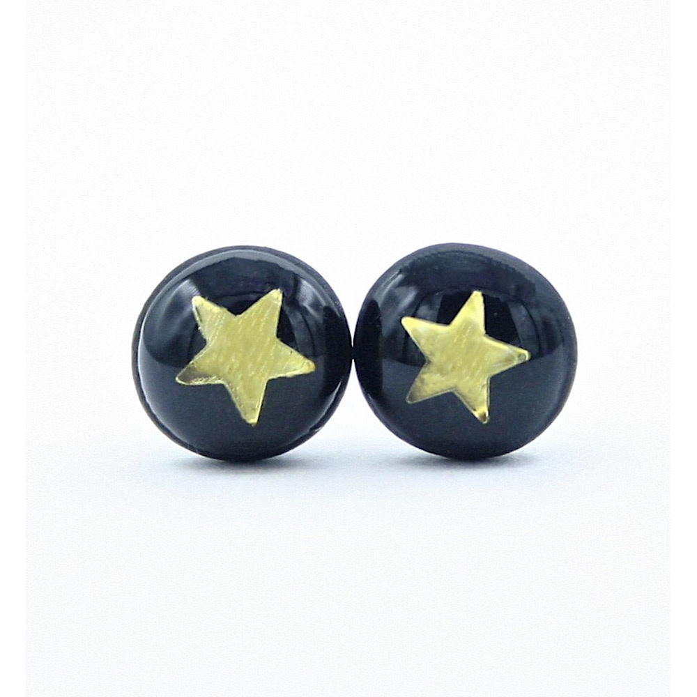 Clay N Wire Stud Earrings - Dainty Black and Gold Star