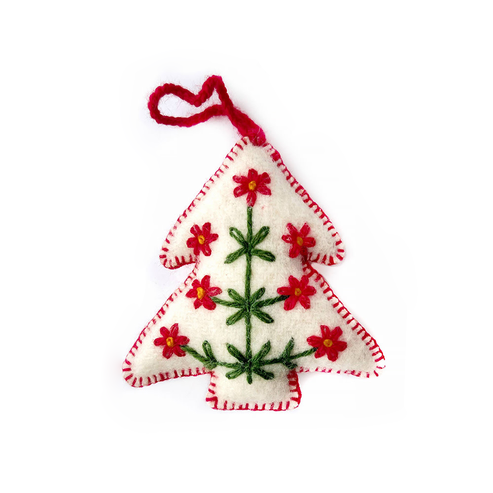 Ornaments 4 Orphans White Floral Tree Embroidered Wool Ornament