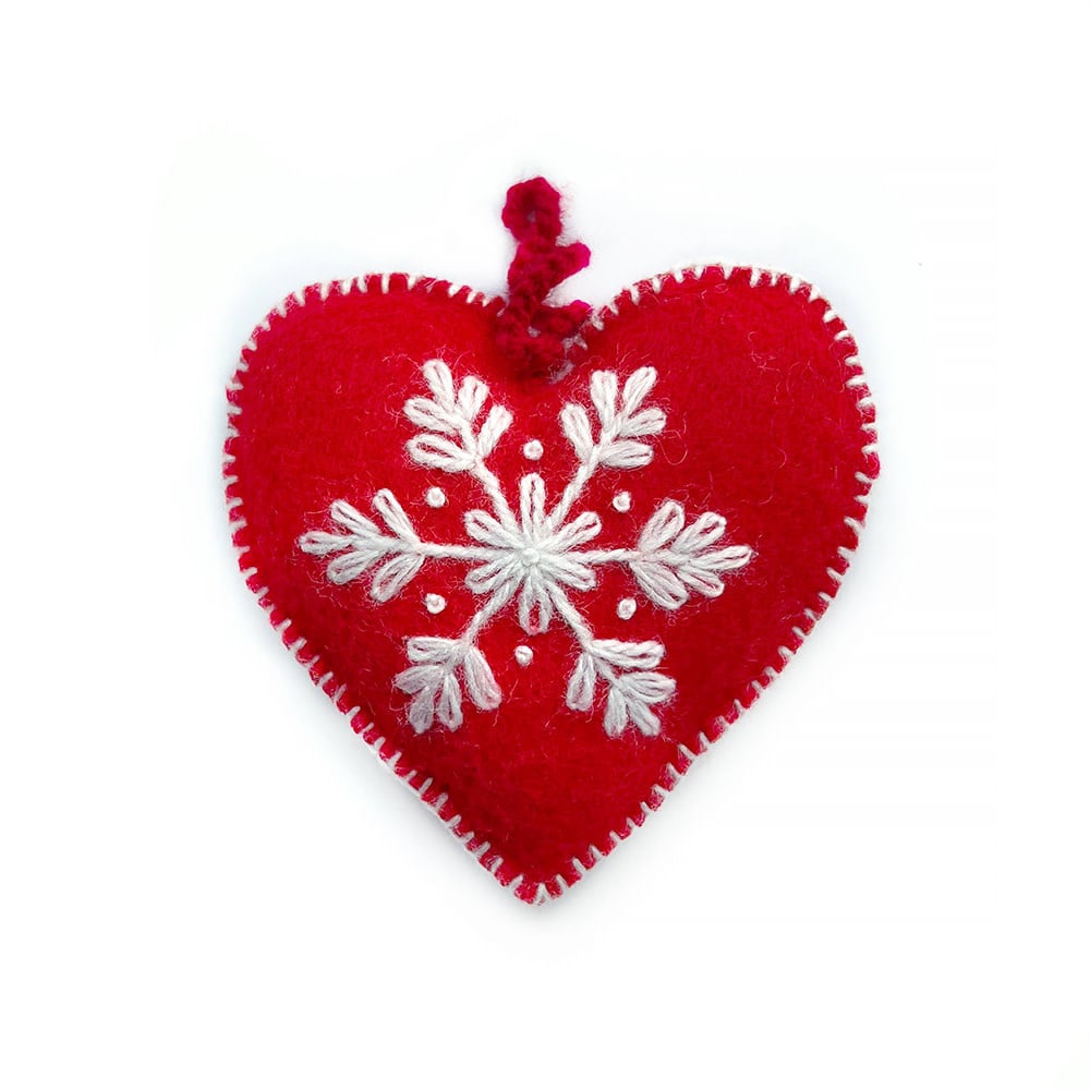 Ornaments 4 Orphans Red Heart Embroidered Wool Ornament