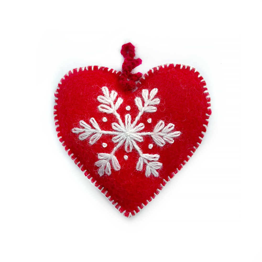 Red Heart Embroidered Wool Ornament