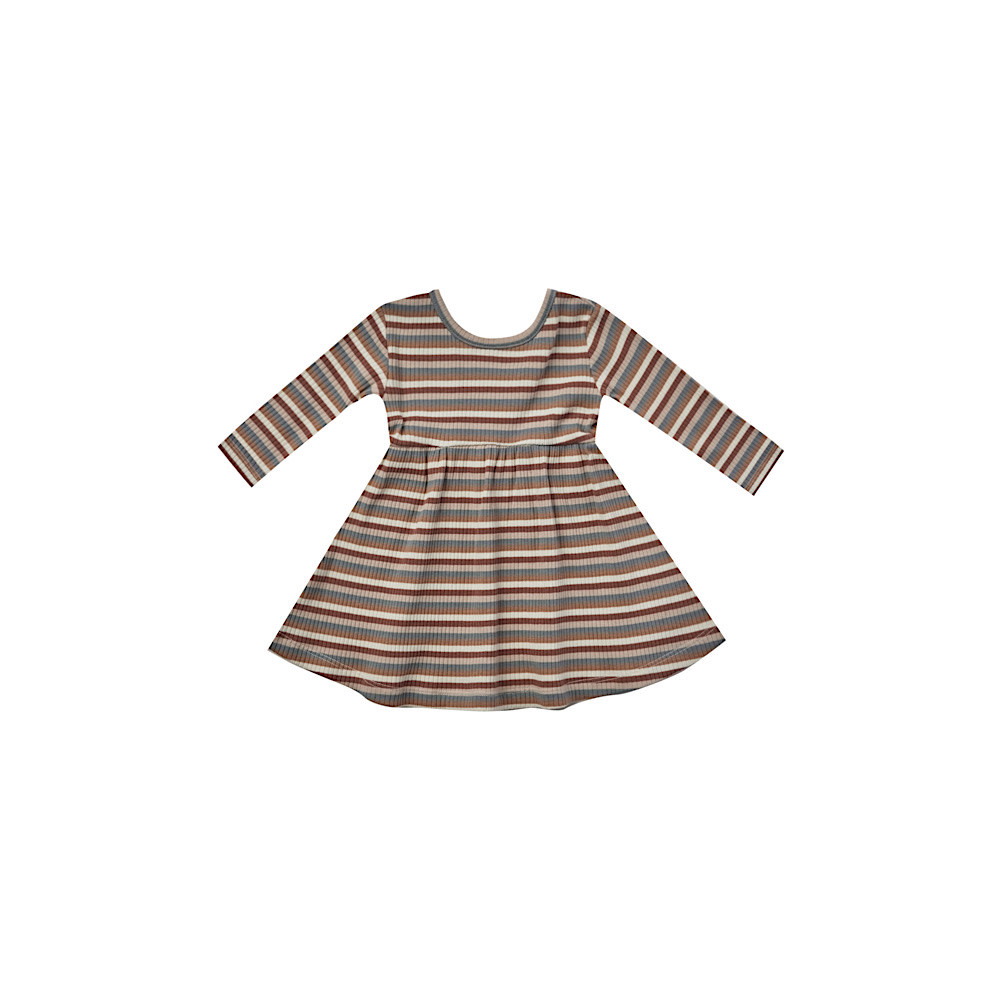 Quincy Mae Ribbed Long Sleeve Dress - Autumn Stripe