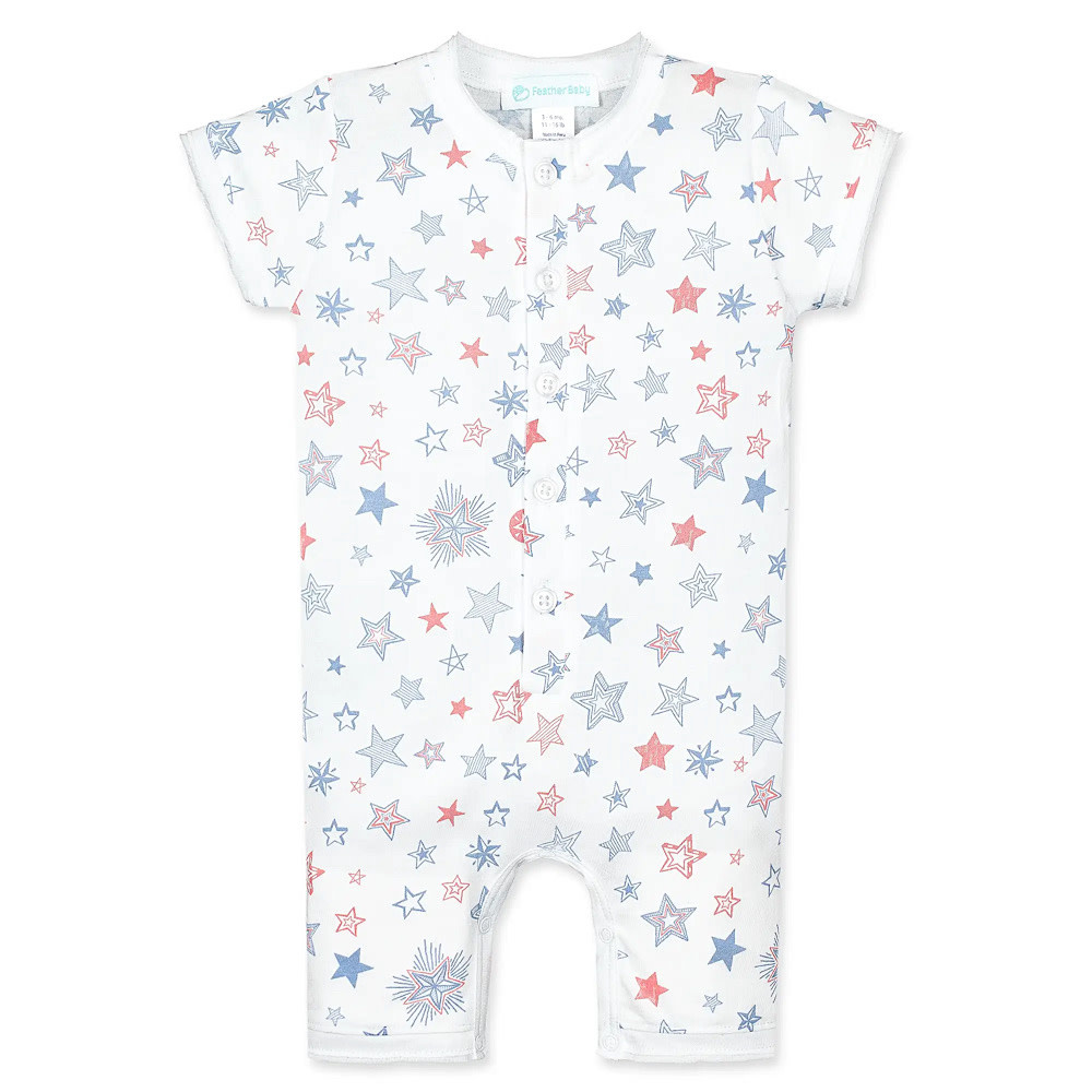 Feather Baby Feather Baby Henley Romper - Stars + Stripes