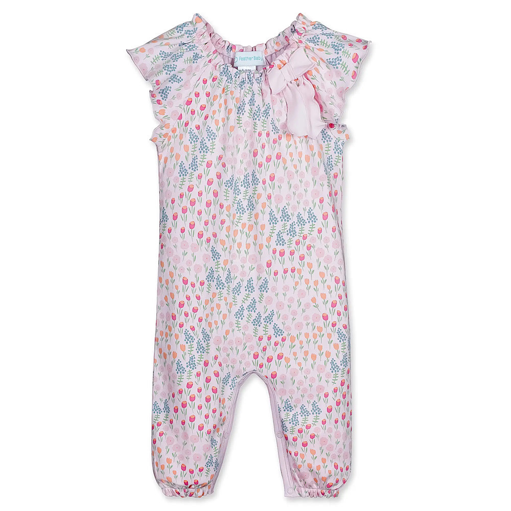 Feather Baby Bow Romper - Katie on Pink