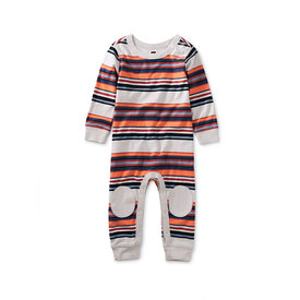Tea Collection Tea Collection Stripe Knee Patch Baby Romper - Dove