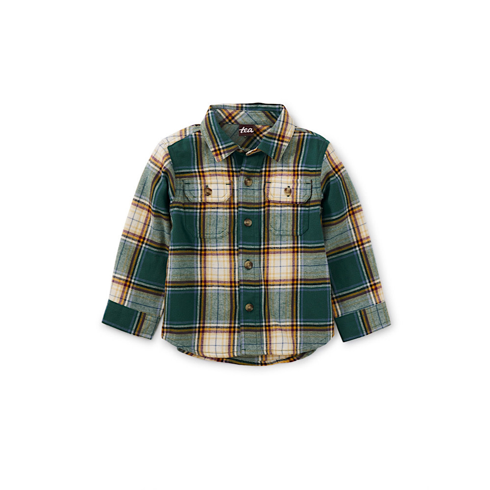 Tea Collection Flannel Button Up Baby Shirt - Lake Yamanaka Plaid