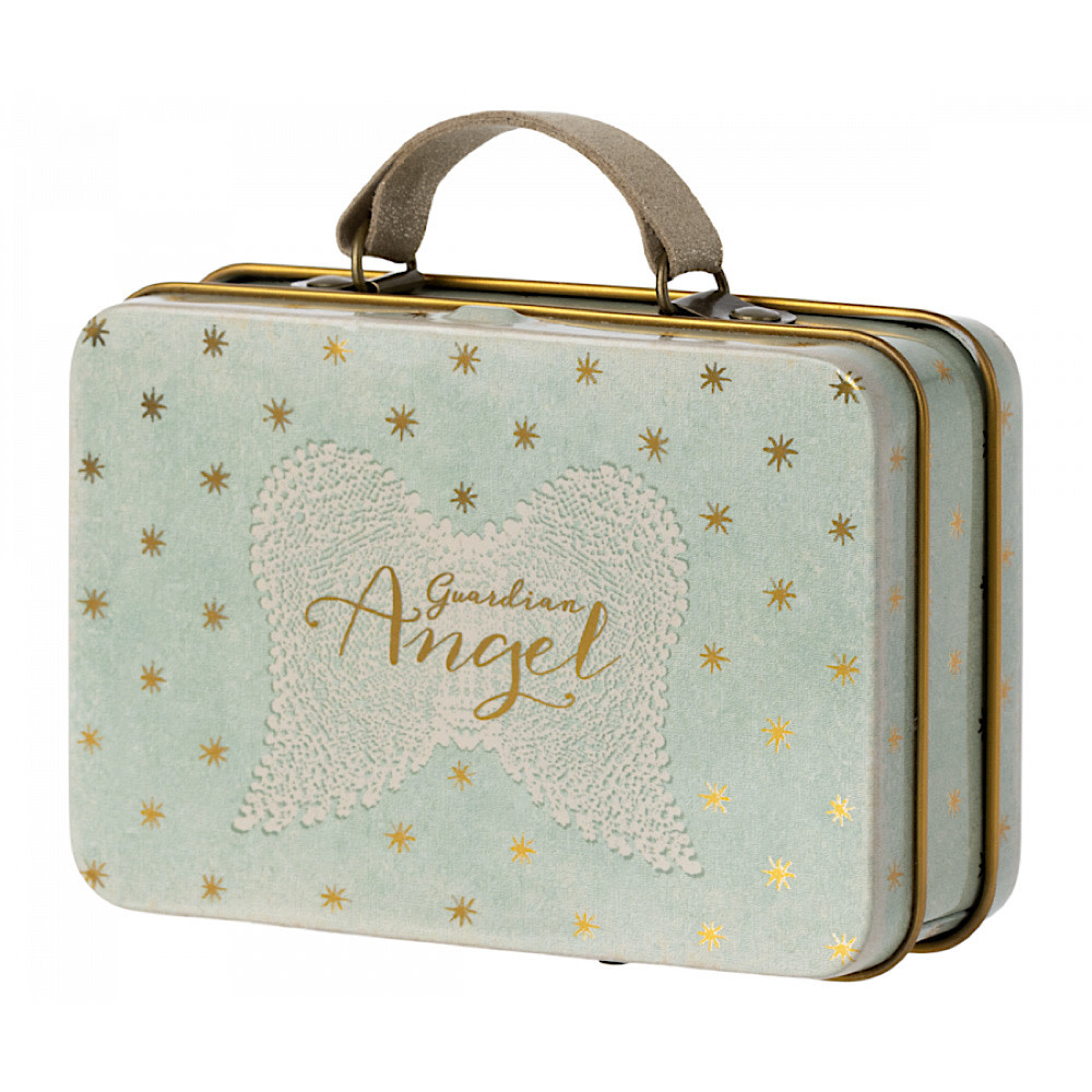 Maileg Guardian Angel Mouse in Blue Suitcase