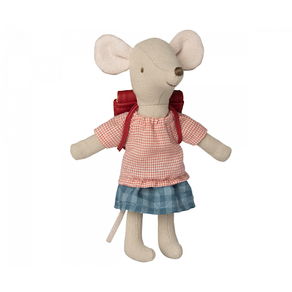 Maileg Maileg Big Sister Mouse - Tricycle - Red Bag Blue Skirt