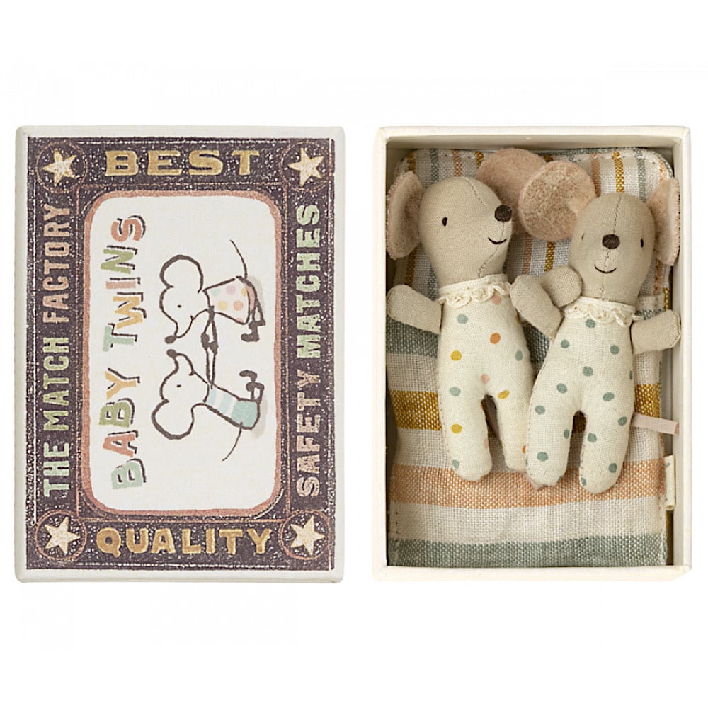 Maileg Maileg Mouse -  Baby Twins in Box - Polka Dots & Stripe Pad